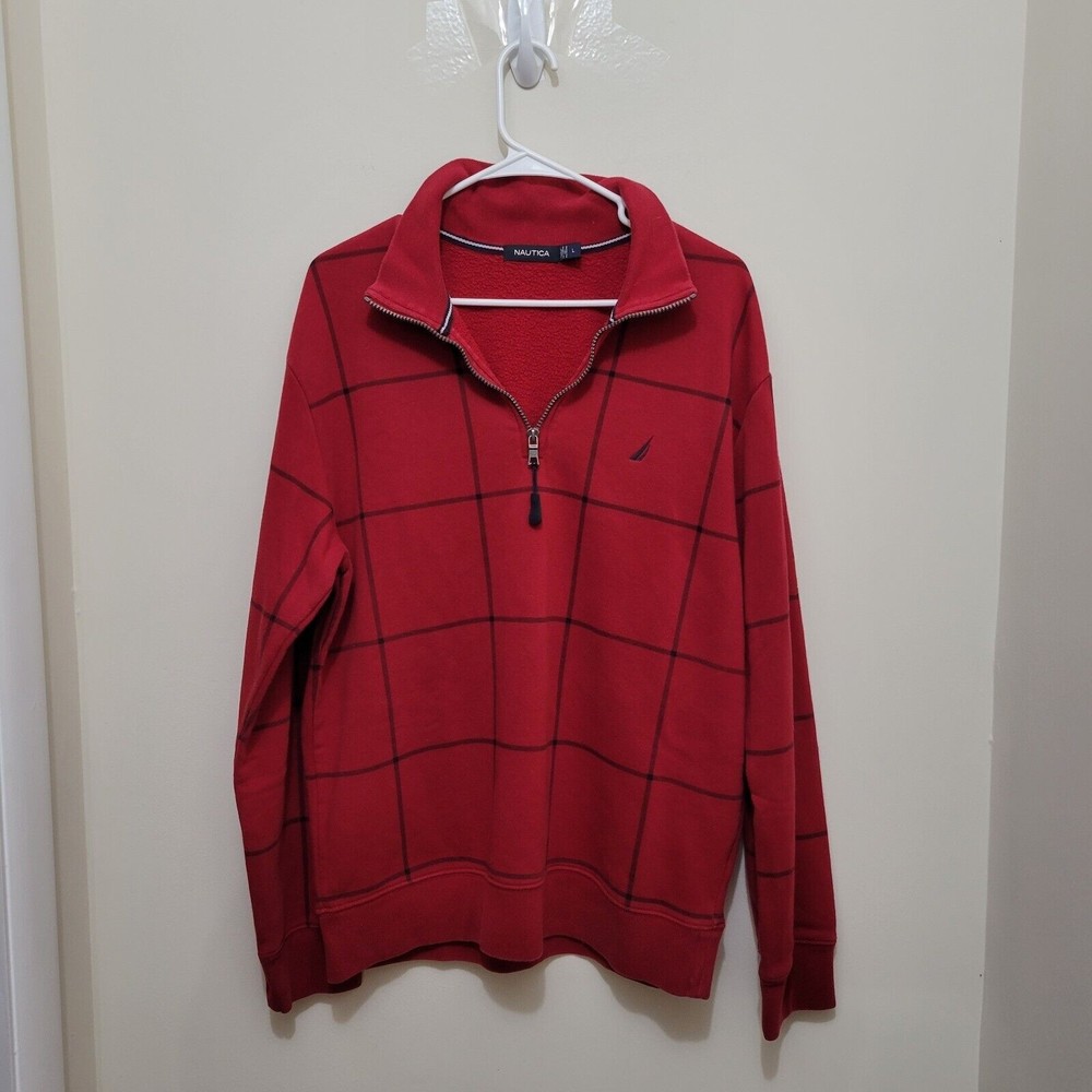 Nautica Men's Red Plaid Mock Neck Sweater Size L